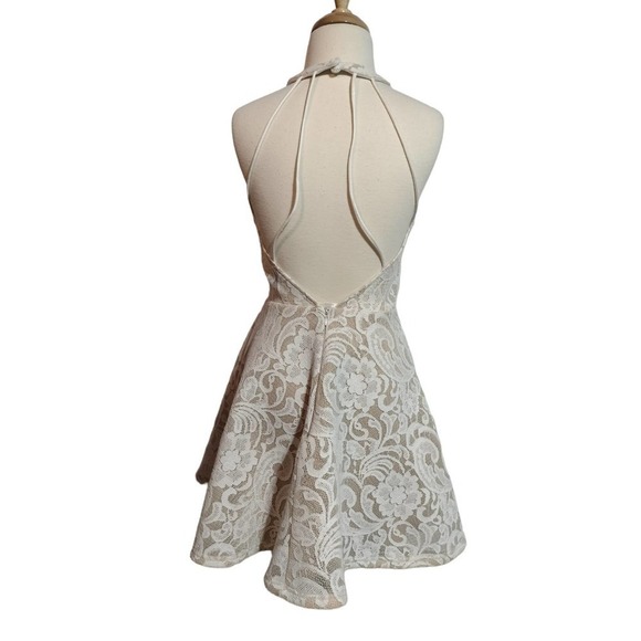 Windsor cream lace over beige formal mini dress sleeveless open back woman med - Picture 3 of 10